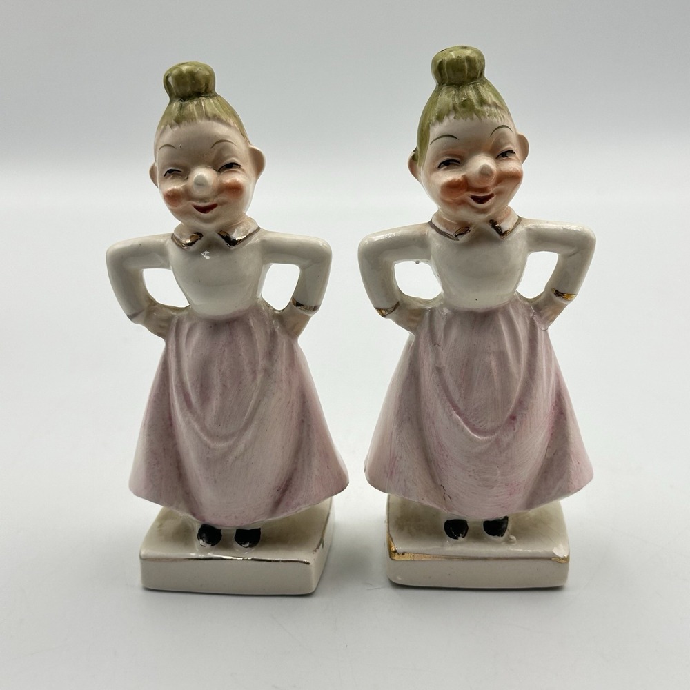 Vintage Japan Before & After Happy / Mad Two Faced Salt & Pepper Shakers